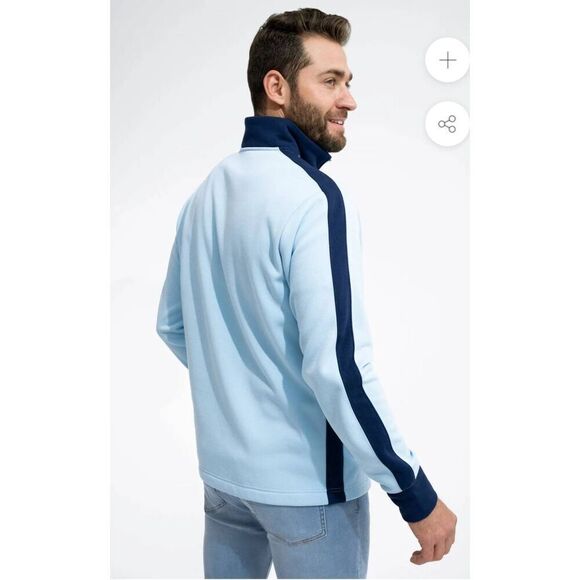 Swet Tailor Stretch Microfleece Quarter Zip Slalom Stripe Sky Blue Pullover Sz L - Picture 3 of 12